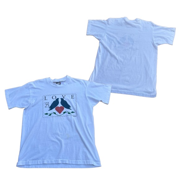 1988 USPS USA 25 Cent Lovebirds Stamp T Shirt Single Stitch / Men’s Large * - Picture 3 of 4